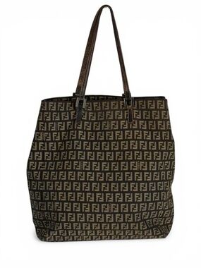 Fendi Zucca Tote Bag Brown FF Monogram Canvas Shoulder Bag Vintage